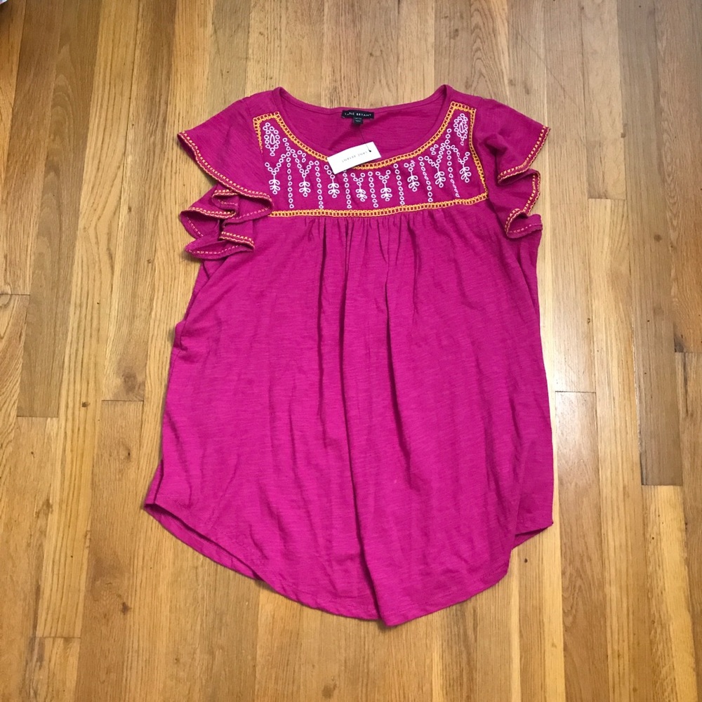 Lane Bryant NWT Embroidered Flutter Sleeve Top 14/16